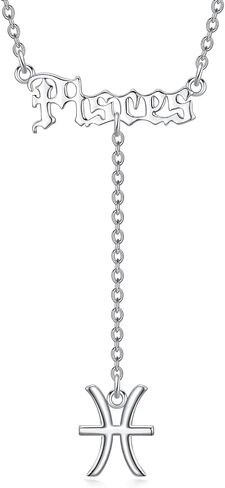 Zodiac Necklace 925 Sterling Silver 12 Constellation Lariat Necklace Old English Zodiac Sign Y-Shaped Pendant Necklace Horoscope Astrology Jewelry Gifts for Women in Saudi Arabia
