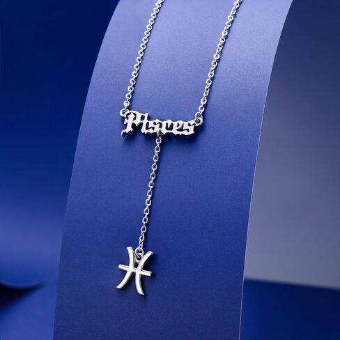 Zodiac Necklace 925 Sterling Silver 12 Constellation Lariat Necklace Old English Zodiac Sign Y-Shaped Pendant Necklace Horoscope Astrology Jewelry Gifts for Women in Saudi Arabia