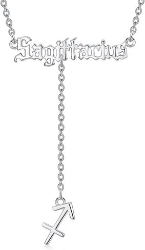 Zodiac Necklace 925 Sterling Silver 12 Constellation Lariat Necklace Old English Zodiac Sign Y-Shaped Pendant Necklace Horoscope Astrology Jewelry Gifts for Women in Saudi Arabia