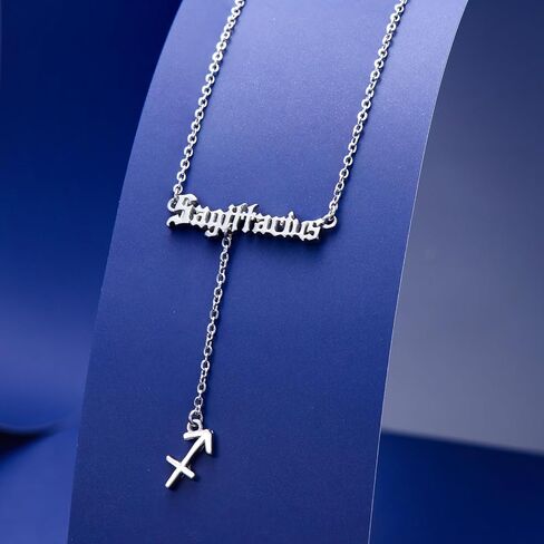 Zodiac Necklace 925 Sterling Silver 12 Constellation Lariat Necklace Old English Zodiac Sign Y-Shaped Pendant Necklace Horoscope Astrology Jewelry Gifts for Women in Saudi Arabia