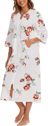 Zipper Robes for Women 3/4 Sleeve Housecoats Long Lightweight Bathrobe House Dress with Pockets in Saudi Arabia