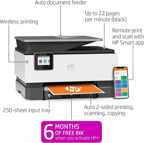 HP OfficeJet 9012e الكل في واحد طابعة نافثة للحبر ملونة ناسخة ناسخة فاكس مع طابعات كمبيوتر محمولة بالحبر الفوري لمدة 6 أشهر للاستخدام المنزلي والمكتب والطباعة على الوجهين واي فاي 1G5L4A (تم تجديد قسط) in Saudi Arabia