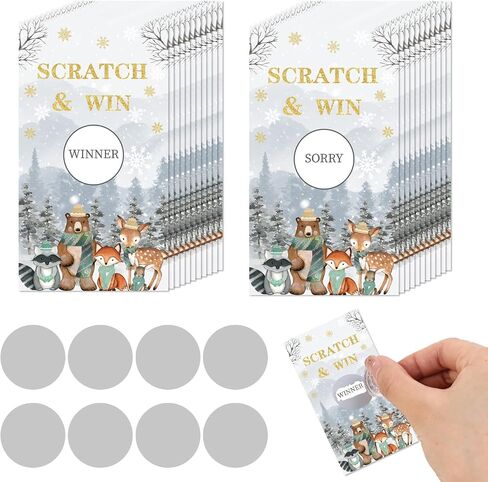 Sursurprise 50 PCS Winter Woodland Scratch Off Cards, Winter Holiday Party Game, Forest Animals Lottery Prize Raffle Tickets for Winter Woodland Baby Shower Birthday in Saudi Arabia
