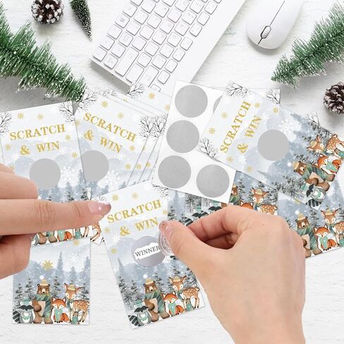 Sursurprise 50 PCS Winter Woodland Scratch Off Cards, Winter Holiday Party Game, Forest Animals Lottery Prize Raffle Tickets for Winter Woodland Baby Shower Birthday in Saudi Arabia