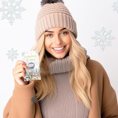 Sursurprise 50 PCS Winter Woodland Scratch Off Cards, Winter Holiday Party Game, Forest Animals Lottery Prize Raffle Tickets for Winter Woodland Baby Shower Birthday in Saudi Arabia