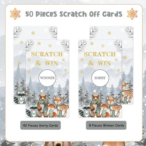 Sursurprise 50 PCS Winter Woodland Scratch Off Cards, Winter Holiday Party Game, Forest Animals Lottery Prize Raffle Tickets for Winter Woodland Baby Shower Birthday in Saudi Arabia