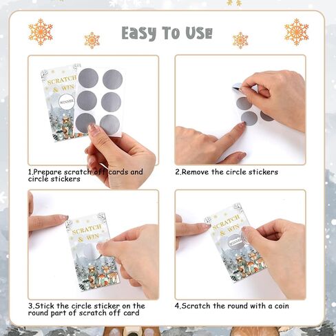 Sursurprise 50 PCS Winter Woodland Scratch Off Cards, Winter Holiday Party Game, Forest Animals Lottery Prize Raffle Tickets for Winter Woodland Baby Shower Birthday in Saudi Arabia