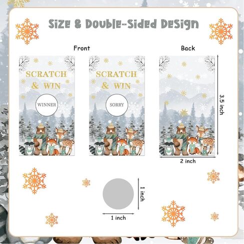 Sursurprise 50 PCS Winter Woodland Scratch Off Cards, Winter Holiday Party Game, Forest Animals Lottery Prize Raffle Tickets for Winter Woodland Baby Shower Birthday in Saudi Arabia