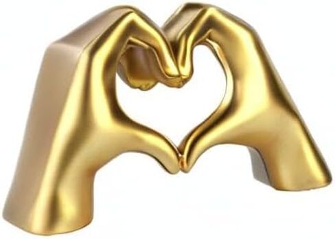Junwait شكل قلب إصبع لفتة النحت ديكور، الراتنج مجردة اليد الحب لفتة تمثال التماثيل لحفل زفاف المنزل سطح المكتب الهدايا (A_Gold) in Kuwait