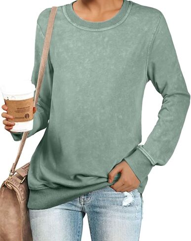 المرأة Crewneck بلوزات طويلة الأكمام العصرية المتعثرة خفيفة الوزن البلوز القمم in Saudi Arabia