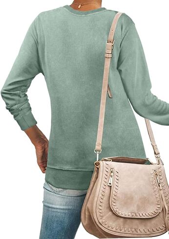 المرأة Crewneck بلوزات طويلة الأكمام العصرية المتعثرة خفيفة الوزن البلوز القمم in Saudi Arabia