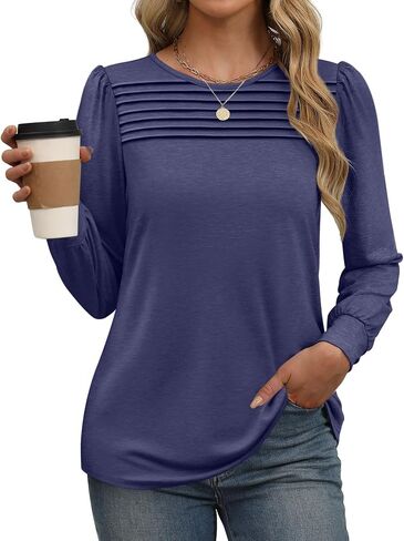XIEERDUO Long Sleeve Shirts for Women 2024 Fall Outfits Trendy Pleated Loose Fit Casual Tunics to wear with Leggings in Saudi Arabia