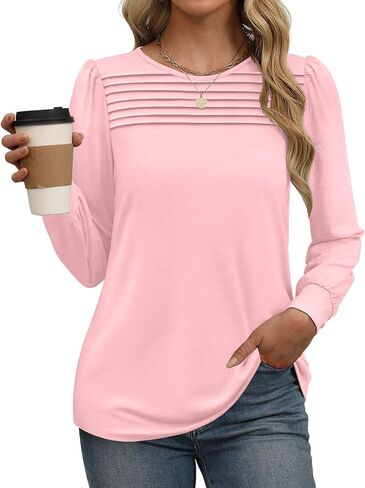 XIEERDUO Long Sleeve Shirts for Women 2024 Fall Outfits Trendy Pleated Loose Fit Casual Tunics to wear with Leggings in Kuwait