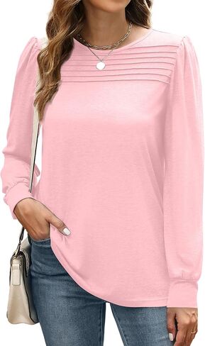 XIEERDUO Long Sleeve Shirts for Women 2024 Fall Outfits Trendy Pleated Loose Fit Casual Tunics to wear with Leggings in Kuwait