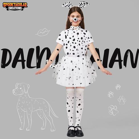 Spooktacular Creations Girls Dalmatian Costume, Kids Halloween Dog Costume, Toddler Puppy Dress Outfit with Accessories in Saudi Arabia