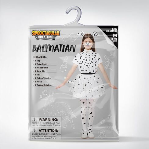 Spooktacular Creations Girls Dalmatian Costume, Kids Halloween Dog Costume, Toddler Puppy Dress Outfit with Accessories in Saudi Arabia