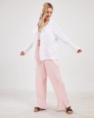 Womens Gingham Pants Wide Leg Lounge Pants Y2k Plaid Print Ruffle Hem Loose Trouser in Saudi Arabia