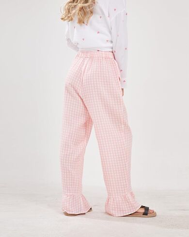 Womens Gingham Pants Wide Leg Lounge Pants Y2k Plaid Print Ruffle Hem Loose Trouser in Saudi Arabia