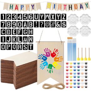 24 Set Wooden Custom Banner Kit Create Make Your Own Banner Kit Blank Wood Signs Letters Numbers Stencils Acrylic Paint Personalized Custom Banner for Party Supplies