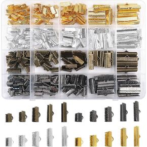 TOAOB 280pcs Iron Ribbon Ends 5 Size Bracelet Bookmark Pinch Crimp Clamp 4 Colors Cord End Fastener Clasps for Leather Suede Jewelry Making
