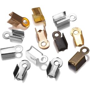 1000 Pieces 3x6mm Fold Over Cord Ends Crimp Cord Ends Tips Terminators Leather Cord Ending Clasps Tips for DIY Jewelry Making (Mixed Color)