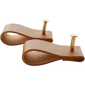 2 Pack Cabinet Knobs for Kids, Genuine Leather Cabinet Knobs and Pulls Kitchen Drawer Dresser Cupboard Pull Handles Security Environmental Protection, Chestnut Color