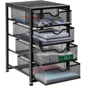 Mind Reader File Storage Drawers, Desktop Organizer, File Storage, Office, Metal Mesh, 10.25"L x 12.375"W x 16"H, Black