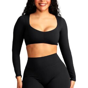 SEASUM Women Elevate Long Sleeve Crop Top Sleeve Padded Sports Low Medium Impact Yoga Shirt Workout