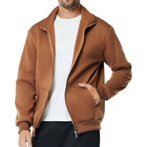 Men's Fleece Full Zip Up Sweatshirt Casual Lightweight Long Sleeve Mock Neck Jackets with Kanga Pocket