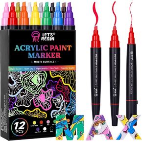 LET'S RESIN 12 Colors Acrylic Paint Markers, 3 Tips Multi-Purpose & High-Capacity Acrylic Paint Pens, Perfect Resin Supplies for Resin Crafts, Rock, Stone, Canvas, Glass, DIY Making Art Supplies