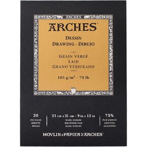 Arches Drawing Pad 9x12-inch Natural White 75% Cotton Drawing Paper - 20 Sheets of Arches 70lb Drawing Paper for Artists - Drawing Paper Pad for Graphite Pencil Charcoal Pastel Felt Pen and More