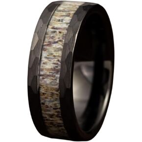 Gentlemen's Bands Premium Hammered Tungsten Mens Wedding Band With Deer Antler Inlay | Ideal Wedding Band For Gift Package Include Silicon Band, Walnut Ring Box, Leather pouch