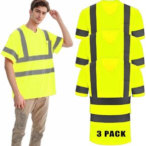 High Visibility Short Sleeve Shirts for Men Class 3 Reflective Construction Shirts with Pocket Safety T Work Shirts