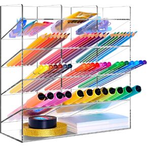 DreamShore Acrylic Marker Organizer, Pen Organizer for Desk, Pen Holder, Large Stationary Desk Organizer, School Office Home Art Supplies Organizer for School Supplies, Clear