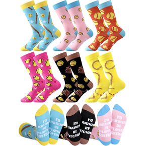 Hercicy 6 Pairs Funny Women Softball Socks Athletic Cotton Crew Socks Novelty Softball Gift for Women Girls Softball Players Lovers Accessories
