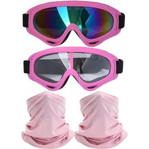 2Pcs Motorcycle Goggles with 2Pcs Neck Gaiters, Dirt Bike ATV Motocross Riding Racing Ski Goggle Safety Glasses