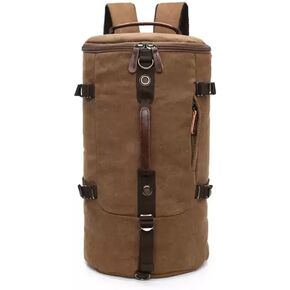 Vintage Canvas Backpack Outdoor Sports Shoulder Bag Casual Travel Round Barrel Duffel Bag Single Handle Multifunctional（brown）