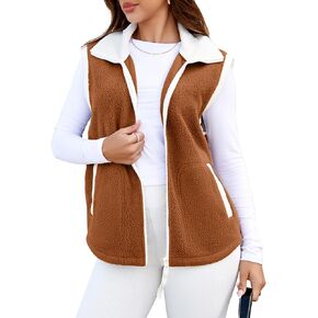 Glamaker Womens Fuzzy Sherpa Fleece Vest Casual Sleeveless Outerwear Travel Zip Up Jacket Lightweight Warm Gilet With Pockets in Kuwait