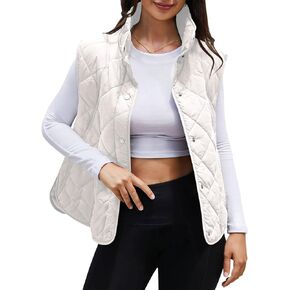 سترة Viottiset النسائية المنتفخة خفيفة الوزن وأزرار سفلية مبطنة بدون أكمام معطف جيليه مبطن مع جيوب in Kuwait