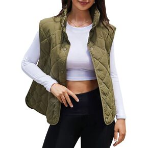 Viottiset Womens Puffer Vest Cropped Lightweight Button Down Quilted Vest Sleeveless Padded Gilet Coat with Pockets