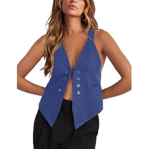 Floral Find Women's Casual Versatile Button Up Sleeveless Vest Sexy V Neck Jacket Waistcoat