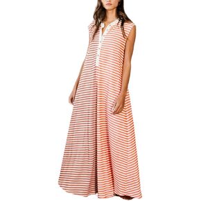 Women Casual Striped Sleeveless Tank Jumpsuits Color Block Wide Leg Romper Comfy Button Down Rompers