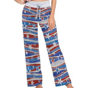 Womens Girls Fashion Pattern Comfy Drawstring Lounge Pajama Pants Wide Leg Sleepwear Bottom
