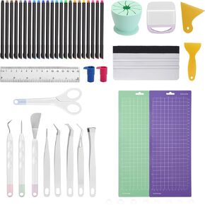 43PCS Accessories Bundle for Cricut Joy Supplies Cutting Mat for Cricut Joy Cricut Vinyl Beginner Bundle Tool Kit Craft Weeding Set Colored Pencil Cutting Mat Scraper Ruler Pen Adapter (12 * 4.5in)
