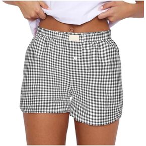 Women Pajamas Shorts Y2k Elastic Waist Plaid Boxer Shorts Cute Gingham Sleep Lounge Shorts Bottoms