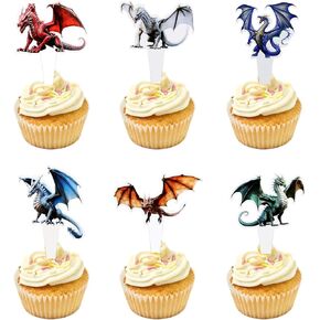 32 Pcs Double Sided Dragon Cake Decoration Knights And Dragons Cake Tip, Cartoon Dragon Cupcake Topper Party Event Decoration