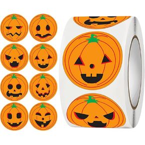 1000Pcs Pumpkin Stickers for Kids Teens, 2024 New 1.5 Inch 8 Pattern Halloween Stickers Roll for Envelope Seals Card Halloween Round Circle Face Stickers Party Favor Decoration