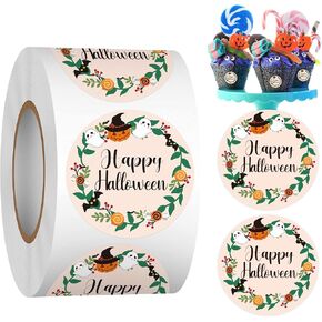 Happy Halloween Label Stickers Roll, 1.5 inch 500 Pcs Cute Halloween Fun Stickers for Kids Adults Teens, Round Seal Ghost Stickers for Goodie Bags Halloween Party Gift Favors Box Cards Decorations