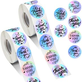 1000pcs Thank You Stickers - 1 Inch Holographic, Waterproof & Self-Adhesive for Packaging & Mail