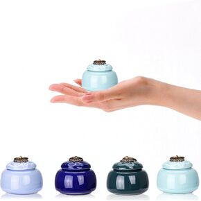 Small Urns for Human Ashes Keepsake - Mini Ceramic Urns with 3D Floral Design & Vintage Copper Ring - 2.13" x 1.97", 20ml Decorative Keepsakes for Pets and Loved Ones - RoyalBlue